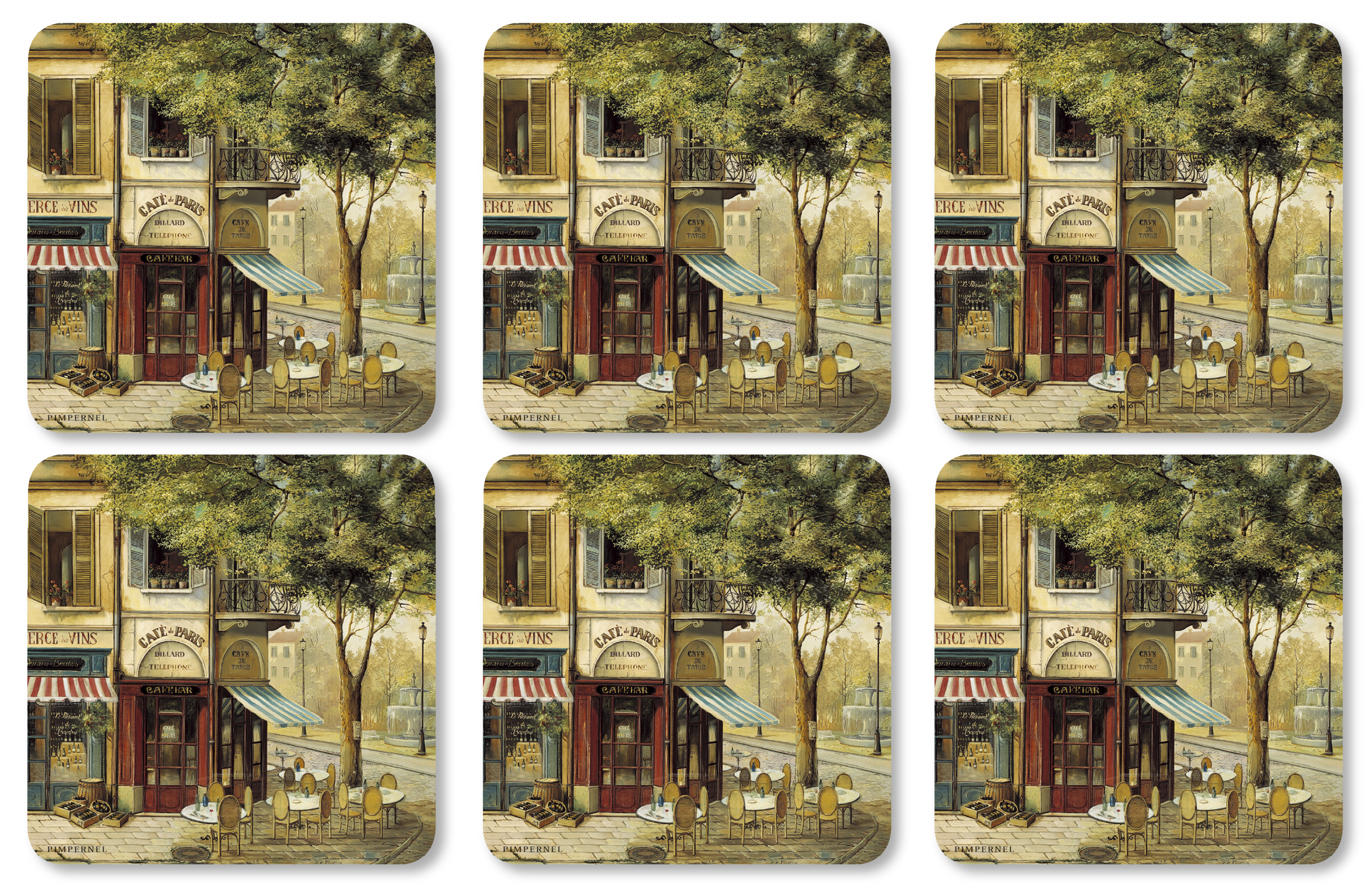 Pimpernel Parisian Scenes Set of 6 Square Coasters, Cork Backed, Heat resistant - Picture 1 of 1