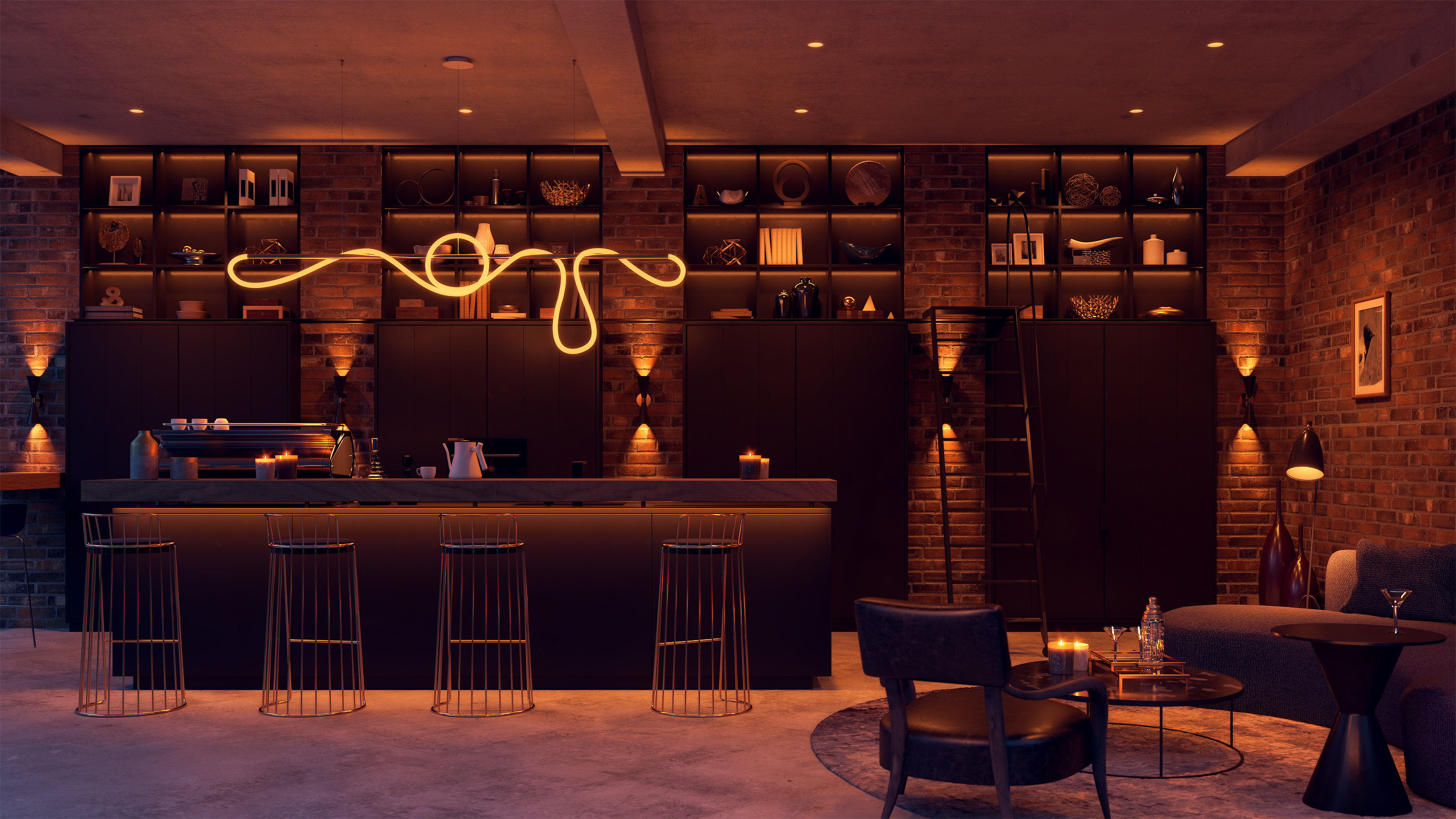 Flow Pipe Suspension Static White & Warm Dim 24VDC, Center Feed With Power - Click to Enlarge