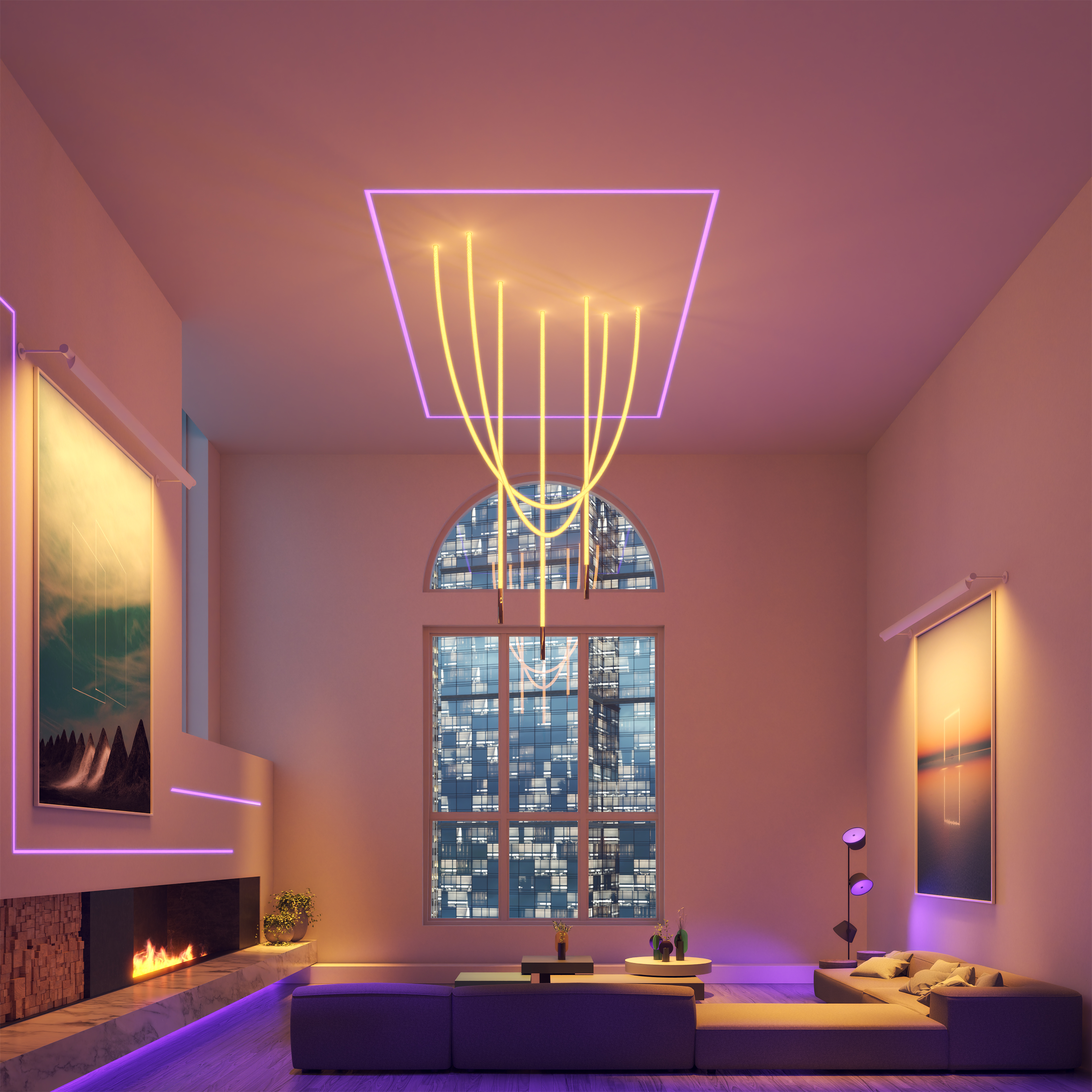 Trapeze Wave Cascade Chandelier 24VDC Remote Power Supply, Static White, Warm Dim & TruColor Tunable White - Click to Enlarge