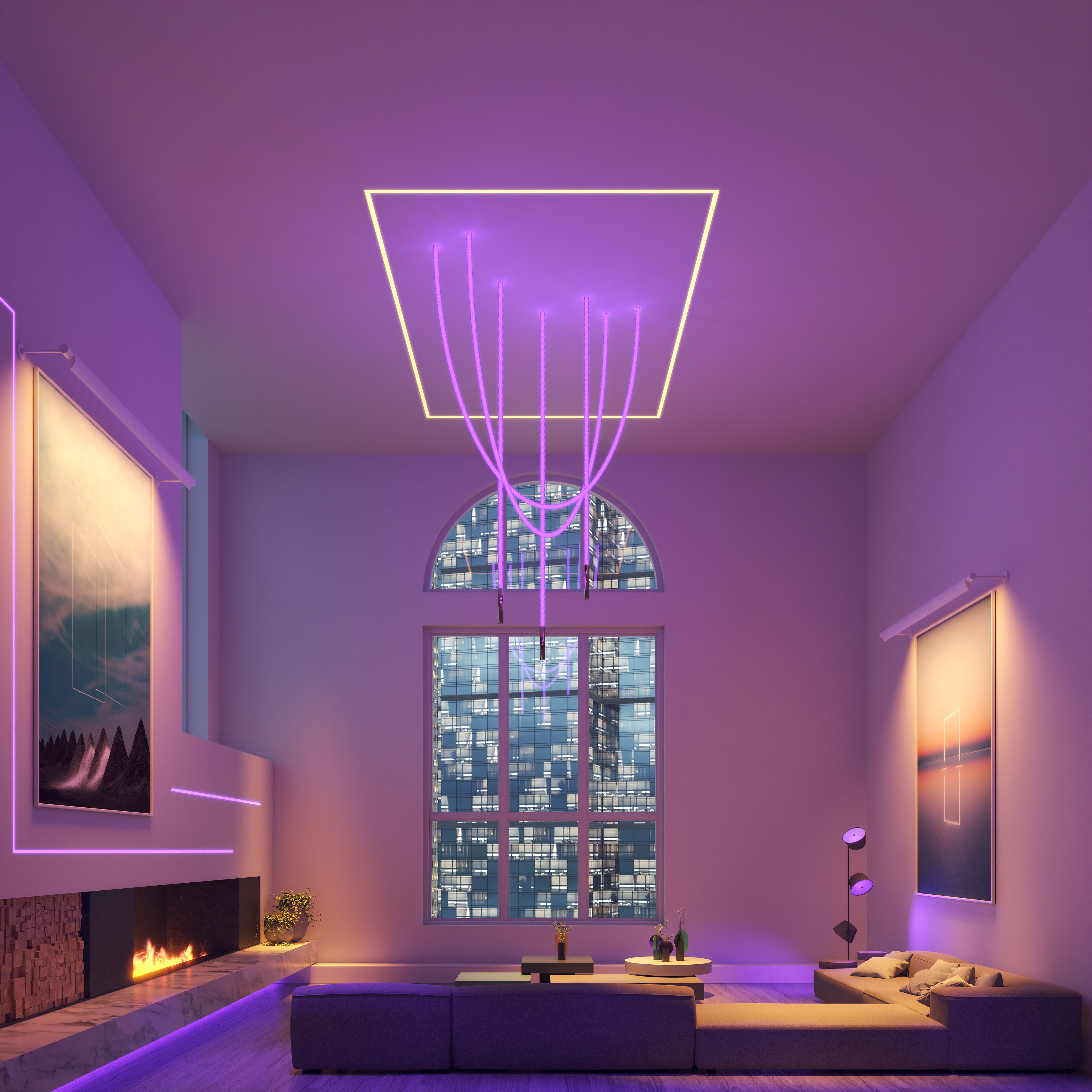 Trapeze Wave Cascade Chandelier 24VDC Remote Power Supply, Static White, Warm Dim & TruColor Tunable White - Click to Enlarge