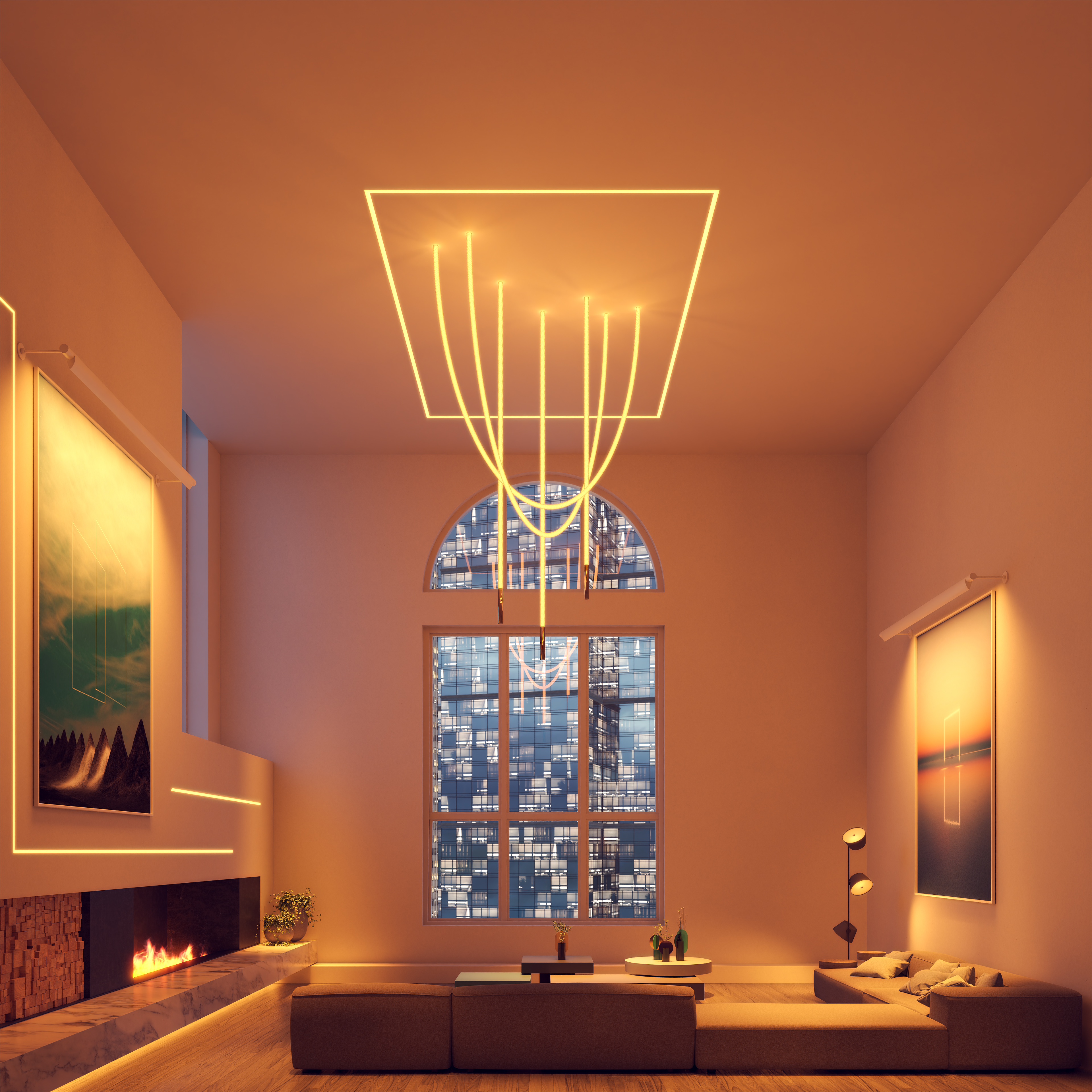 Trapeze Wave Cascade Chandelier 24VDC Remote Power Supply, Static White, Warm Dim & TruColor Tunable White - Click to Enlarge