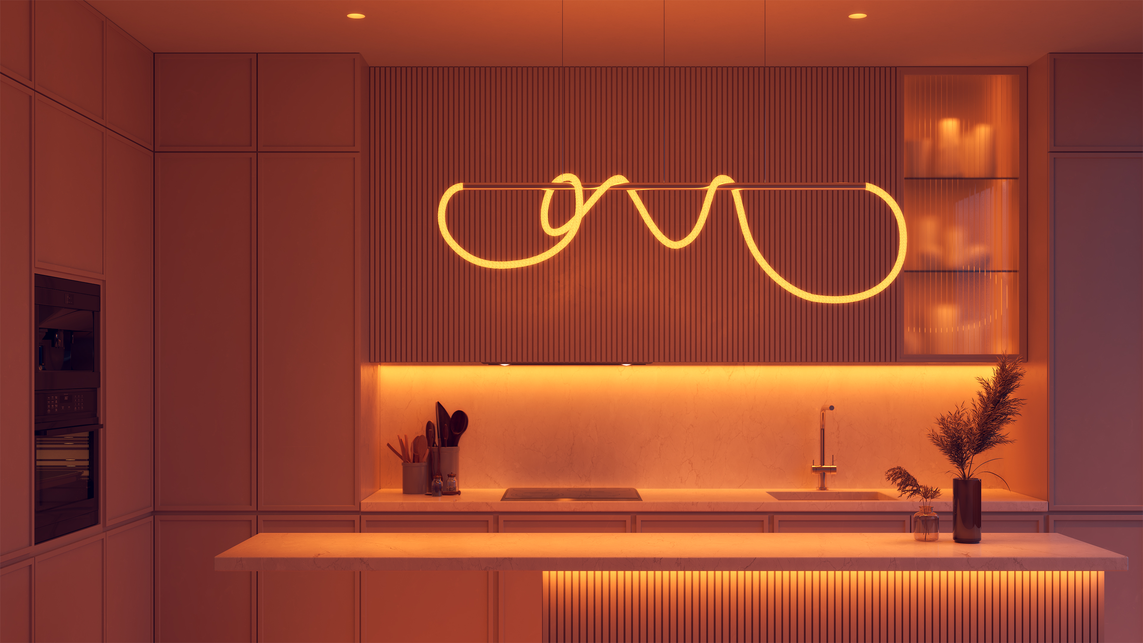 Flow Pipe Suspension Static White & Warm Dim 24VDC, Center Feed With Power - Click to Enlarge