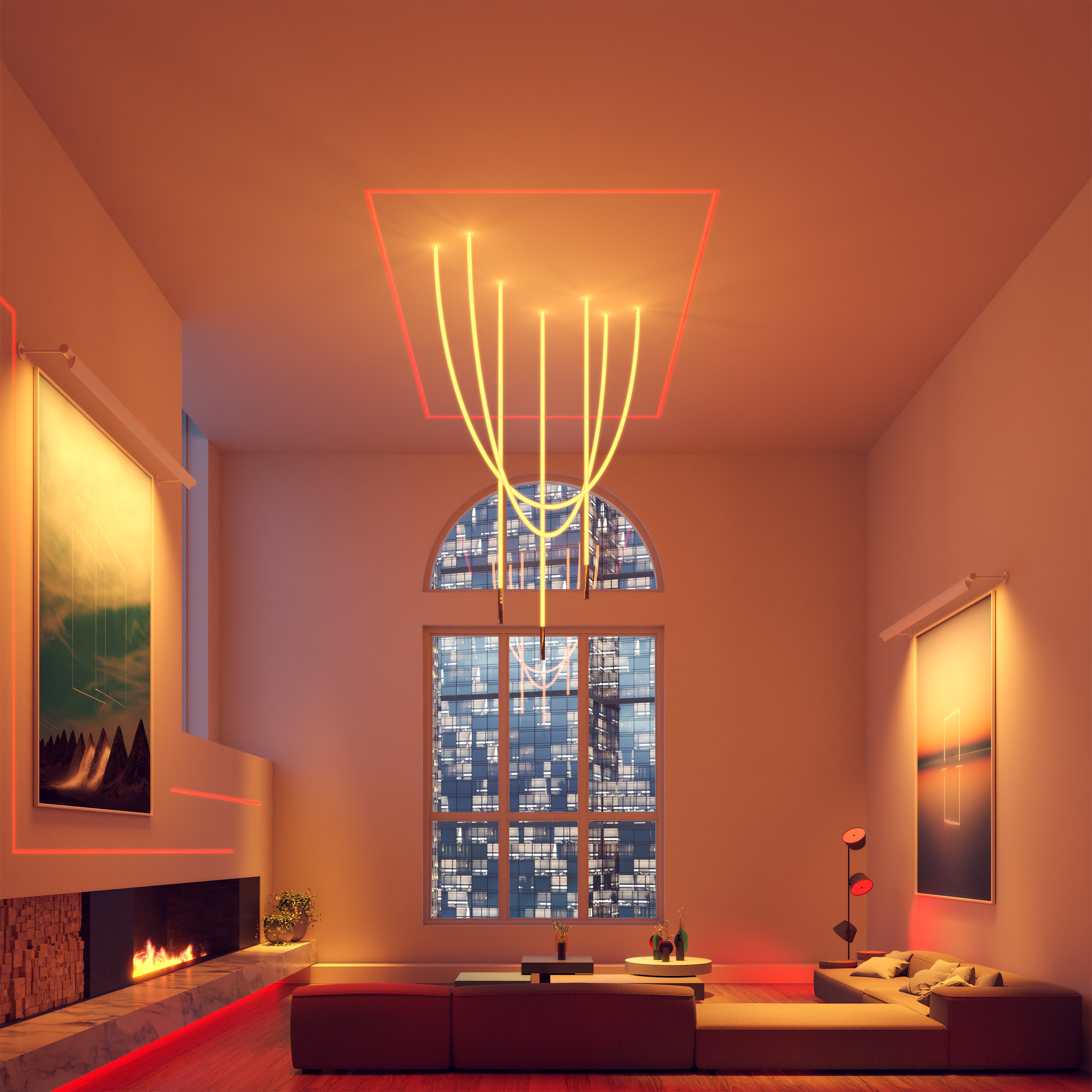 Trapeze Wave Cascade Chandelier 24VDC Remote Power Supply, Static White, Warm Dim & TruColor Tunable White - Click to Enlarge