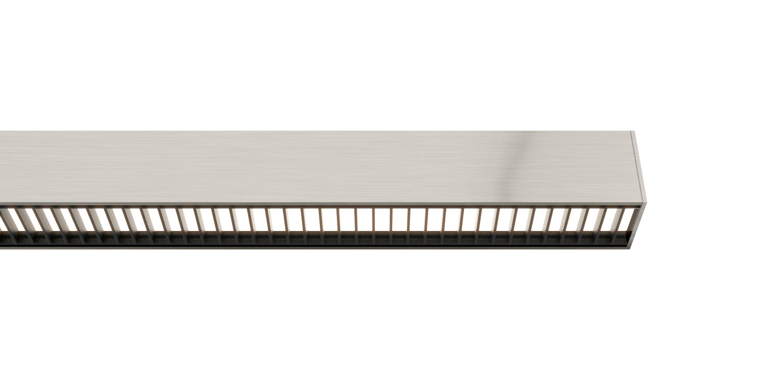 Cirrus Ceiling D1 Thin End Cap Downlight With Remote Power<br />Satin Nickel, Diffused Lens, Black Louver - Click to Enlarge