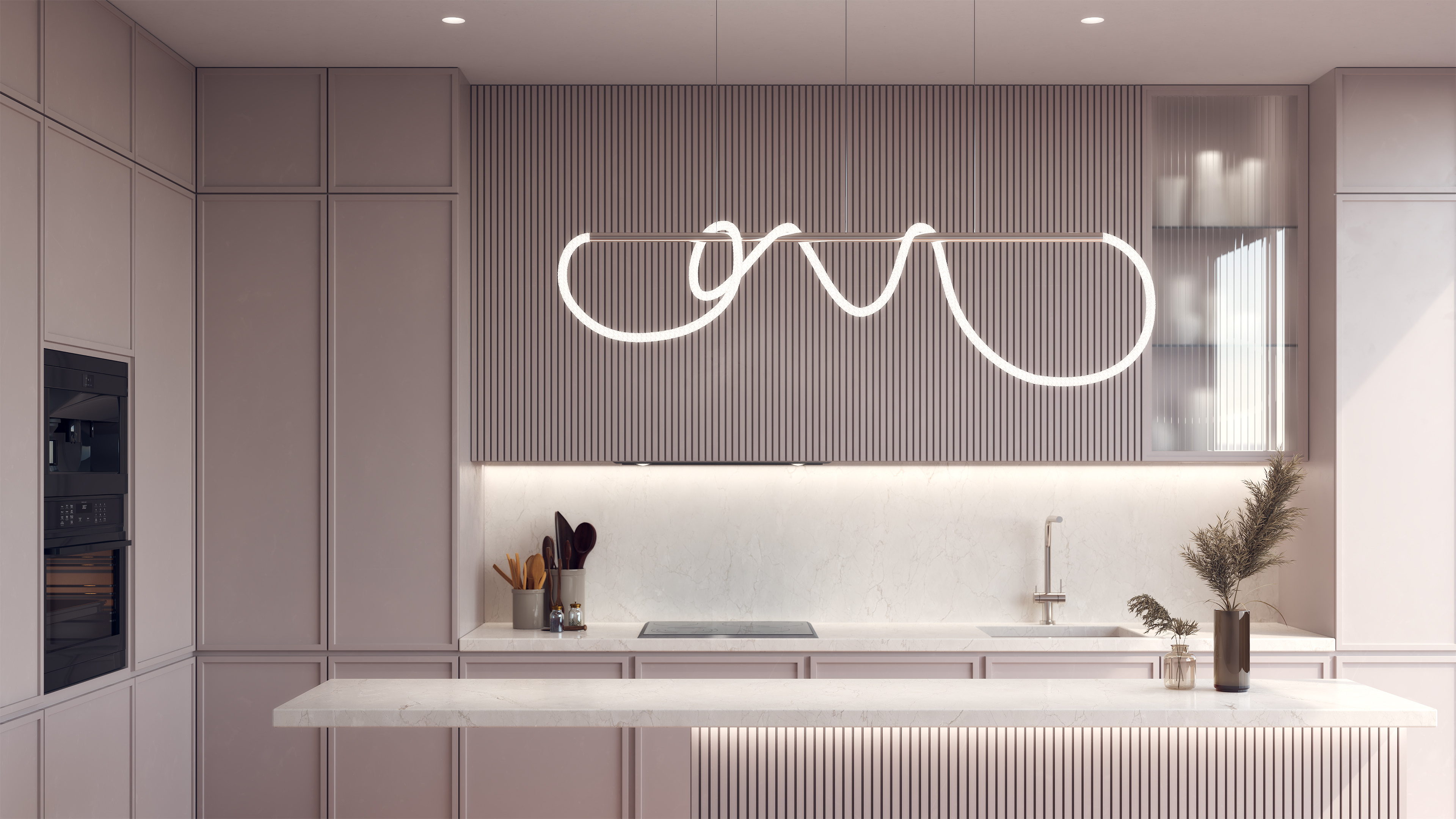 Flow Pipe Suspension Static White & Warm Dim 24VDC, Center Feed With Power