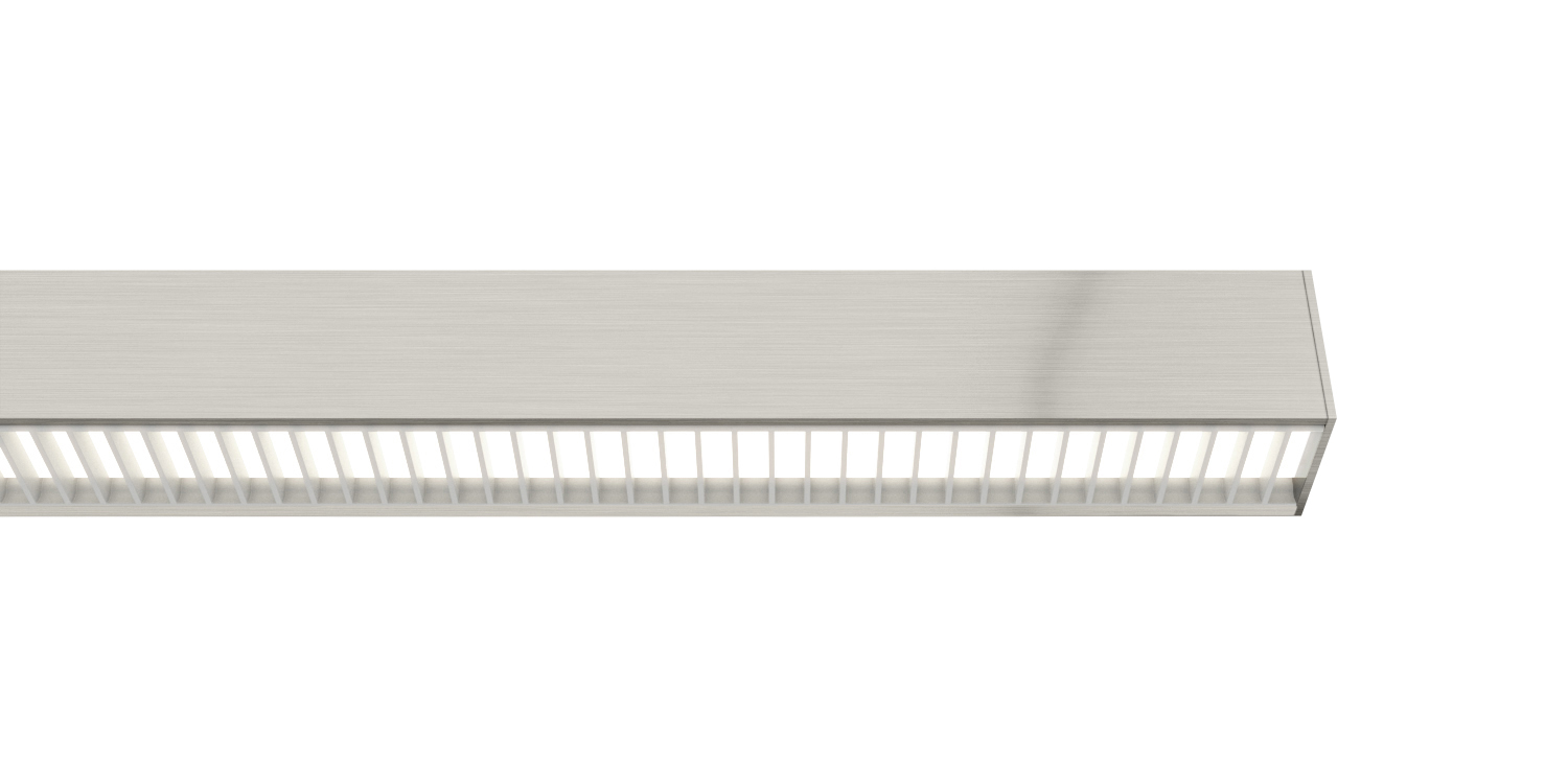 Cirrus Ceiling D1 Thin End Cap Downlight With Remote Power<br />Satin Nickel, Diffused Lens, White Louver - Click to Enlarge