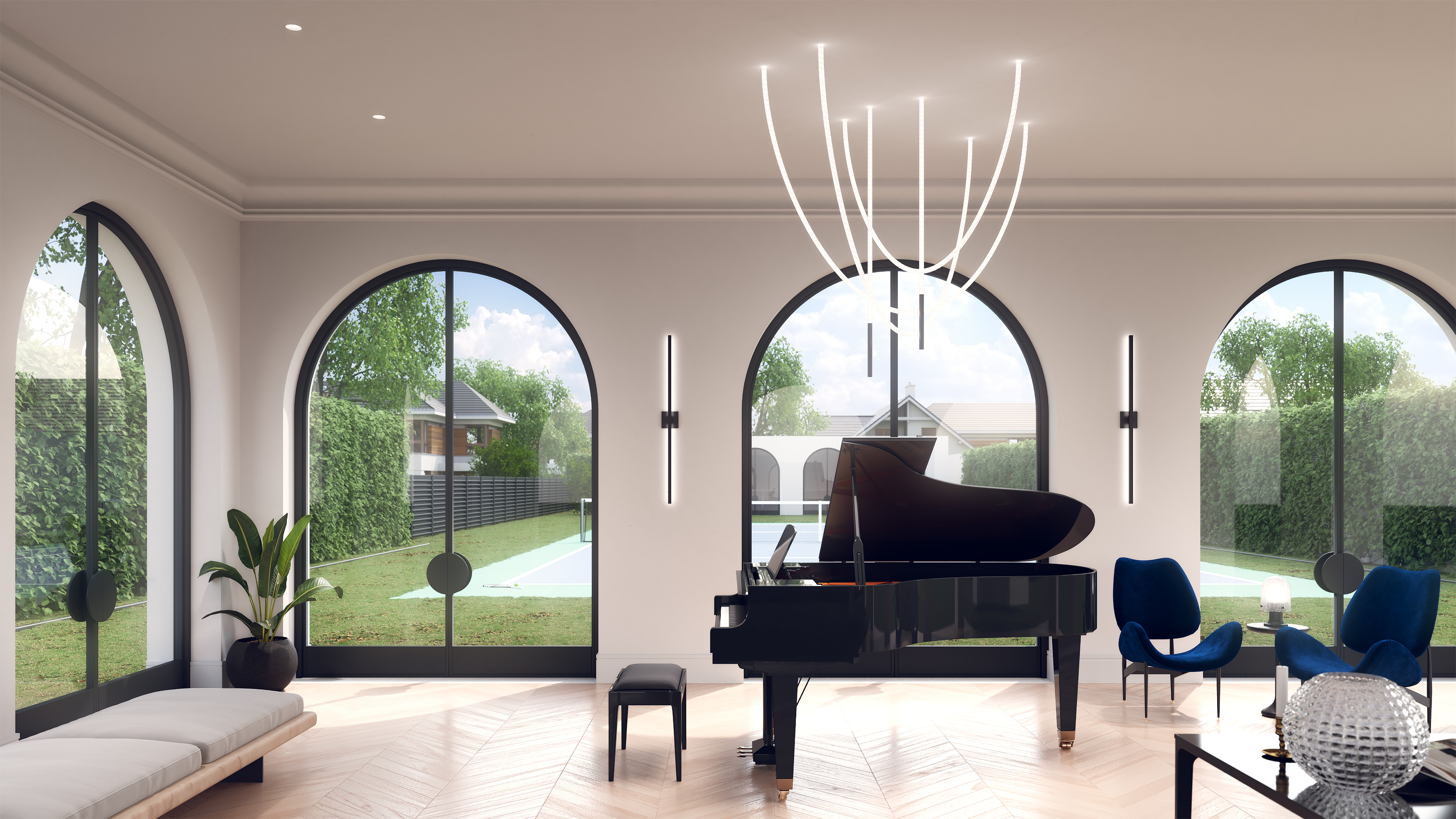 Trapeze Wave Cascade Chandelier 24VDC Remote Power Supply, Static White, Warm Dim & TruColor Tunable White - Click to Enlarge