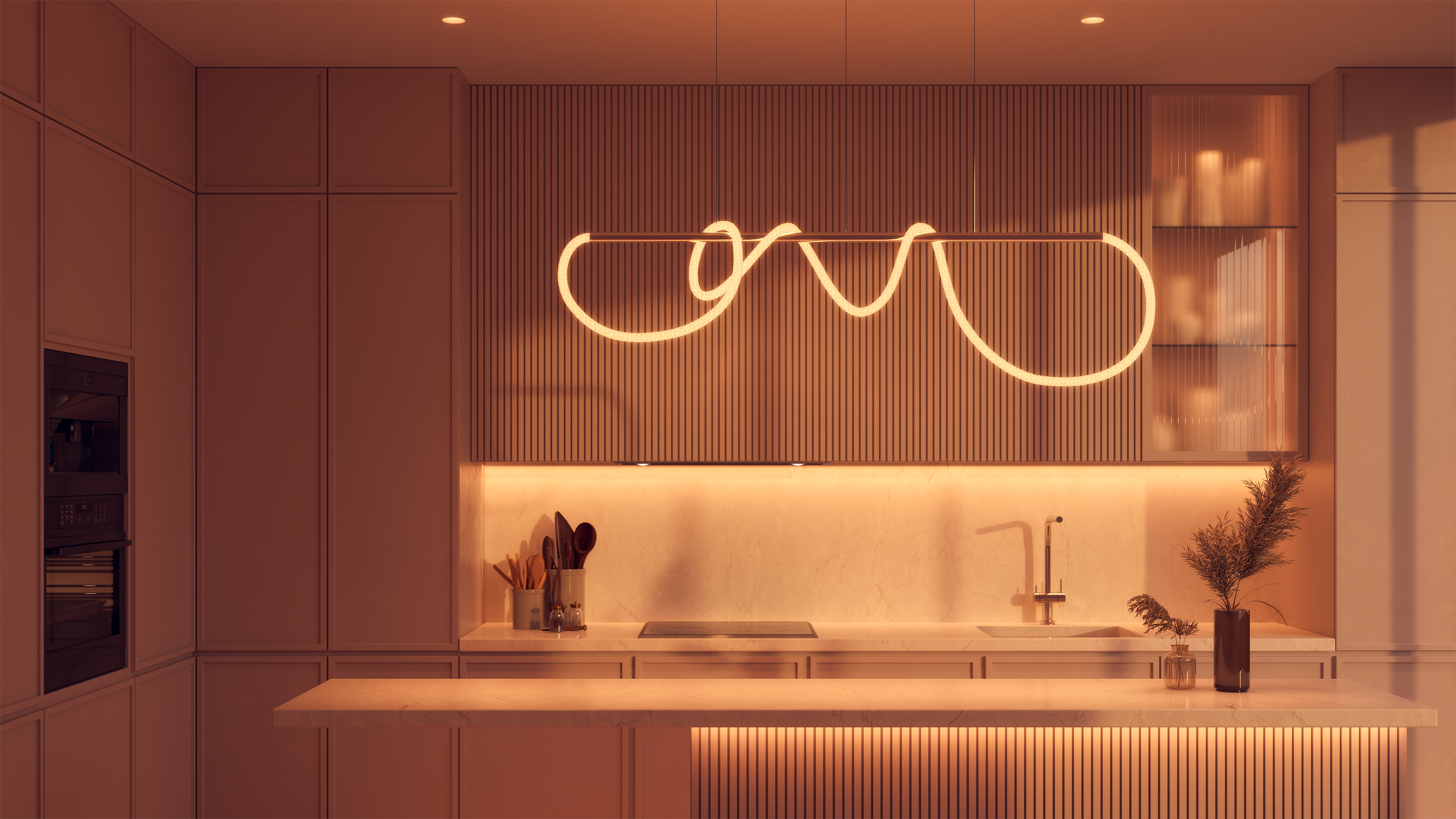 Flow Pipe Suspension Static White & Warm Dim 24VDC, Center Feed With Power - Click to Enlarge