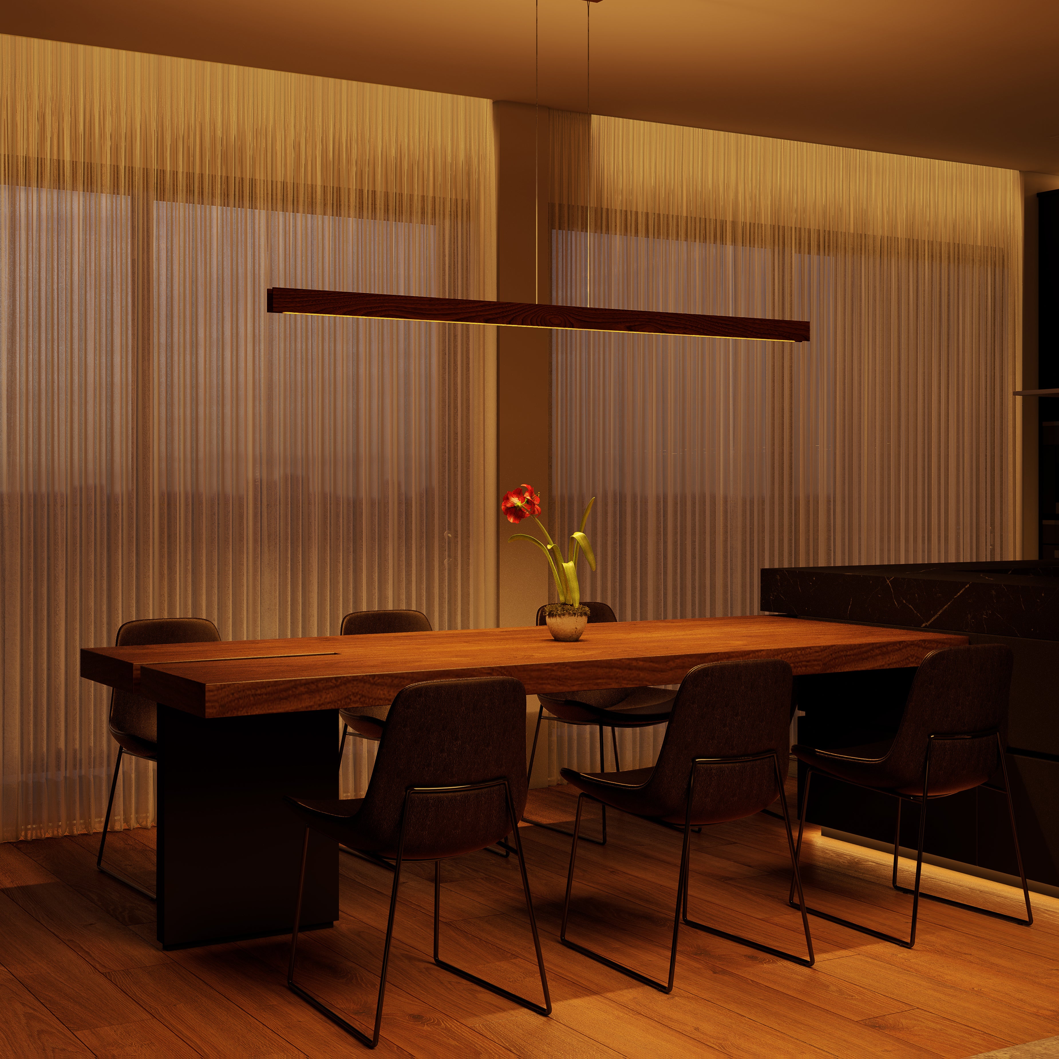 Glide Wood Up And Downlight Suspension Center Feed, Dynamic Tunable White, 2400K