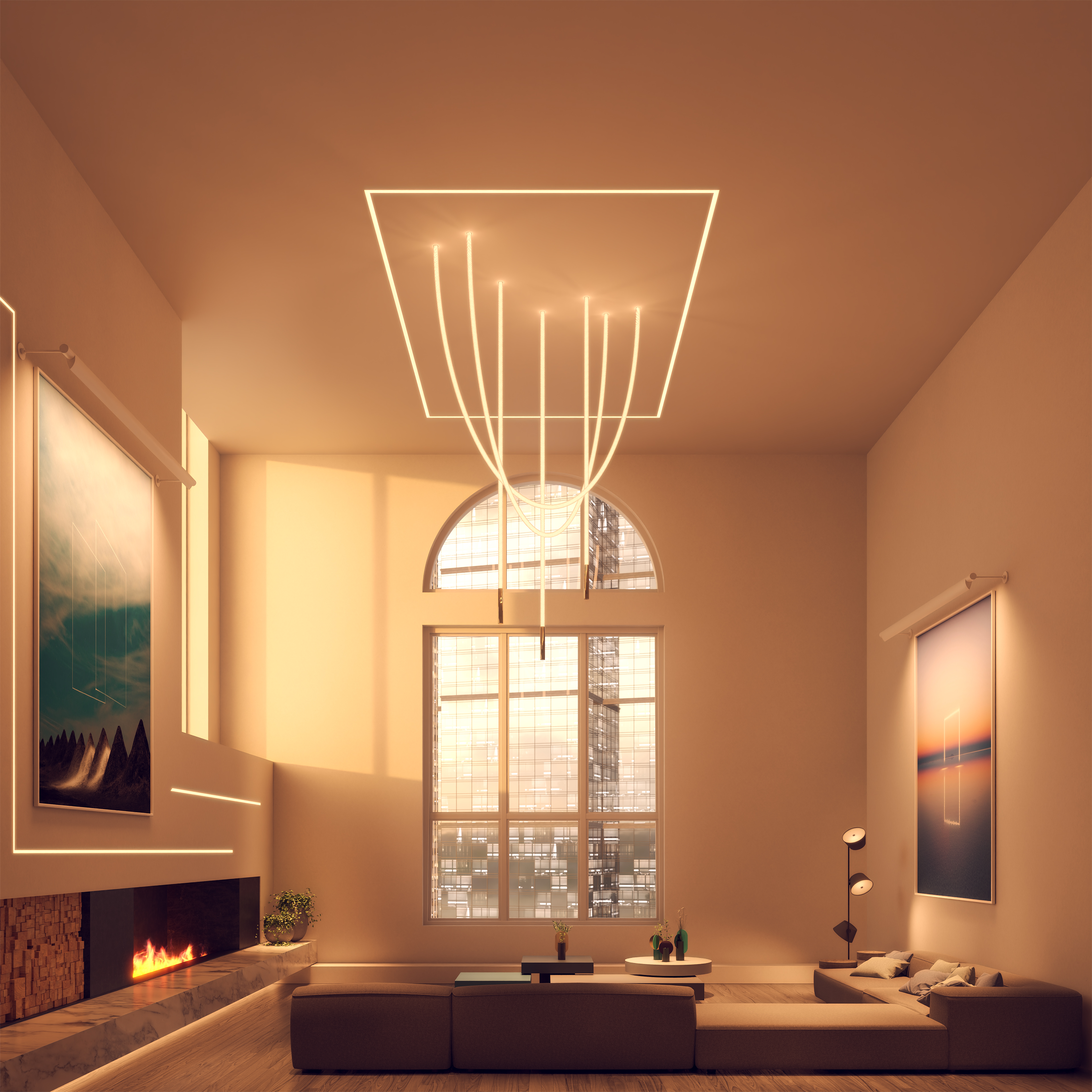 Trapeze Wave Cascade Chandelier 24VDC Remote Power Supply, Static White, Warm Dim & TruColor Tunable White - Click to Enlarge