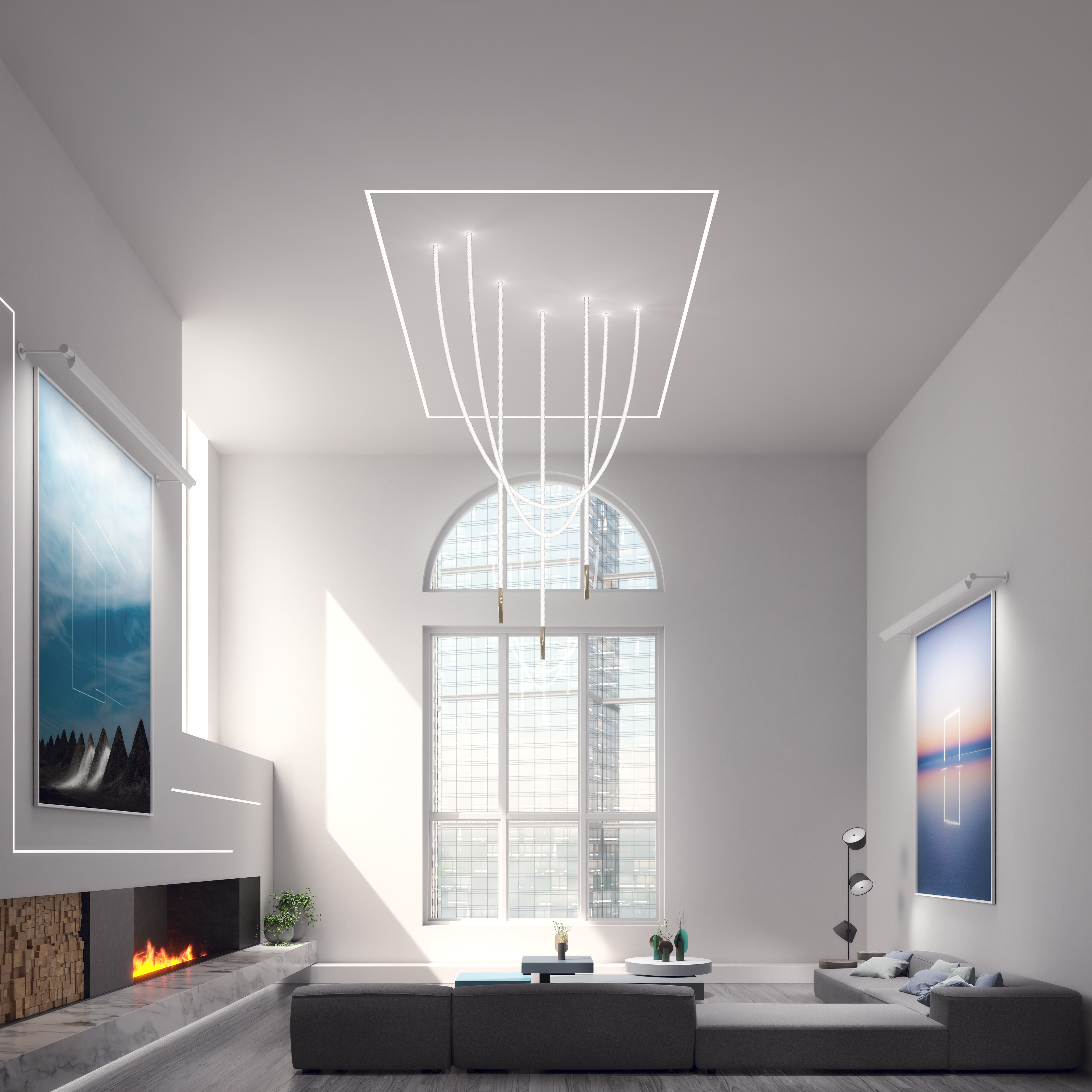Trapeze Wave Cascade Chandelier 24VDC Remote Power Supply, Static White, Warm Dim & TruColor Tunable White - Click to Enlarge