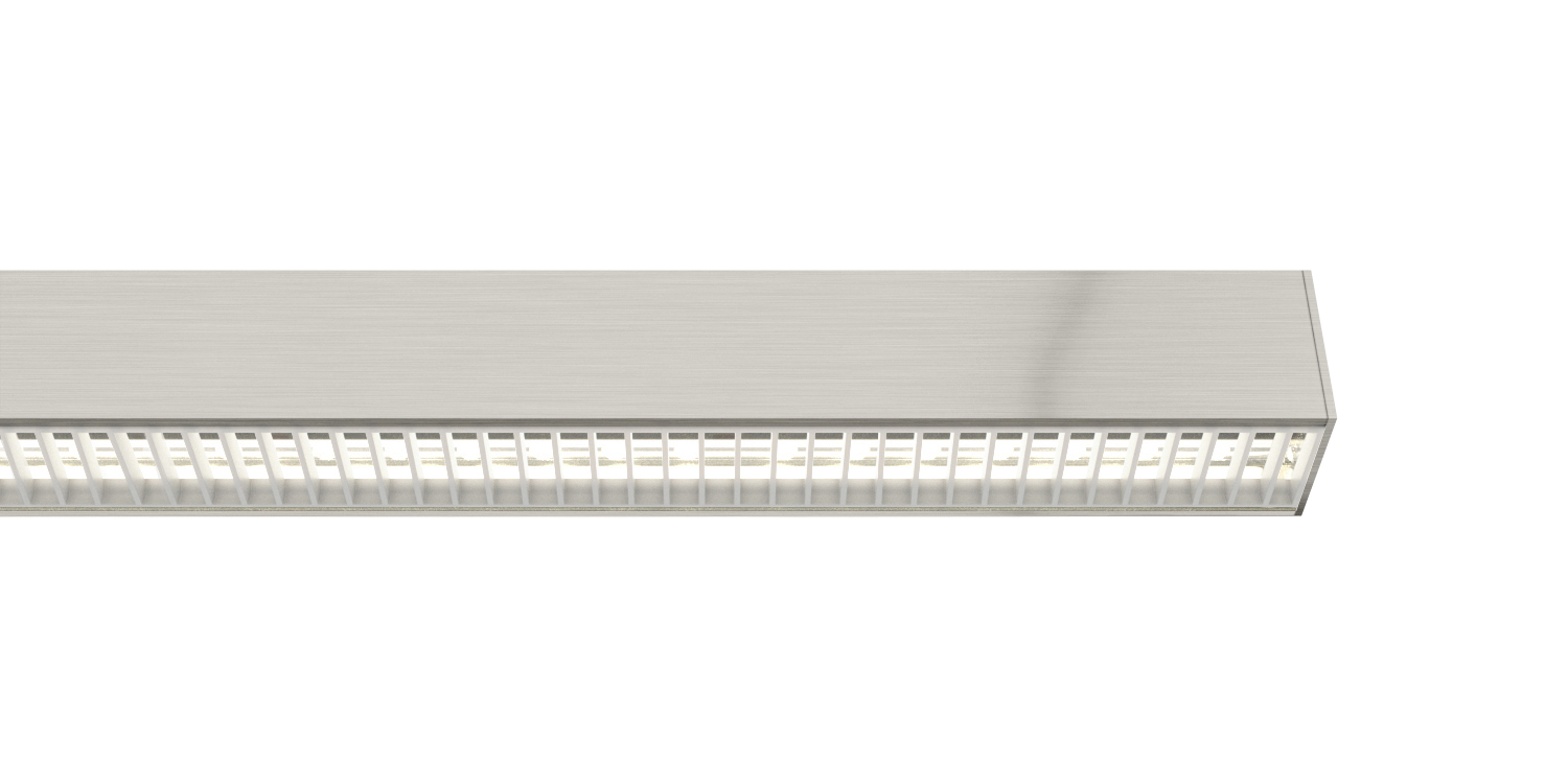 Cirrus Ceiling D1 Thin End Cap Downlight With Remote Power<br />Satin Nickel, Clear Lens, White Louver - Click to Enlarge