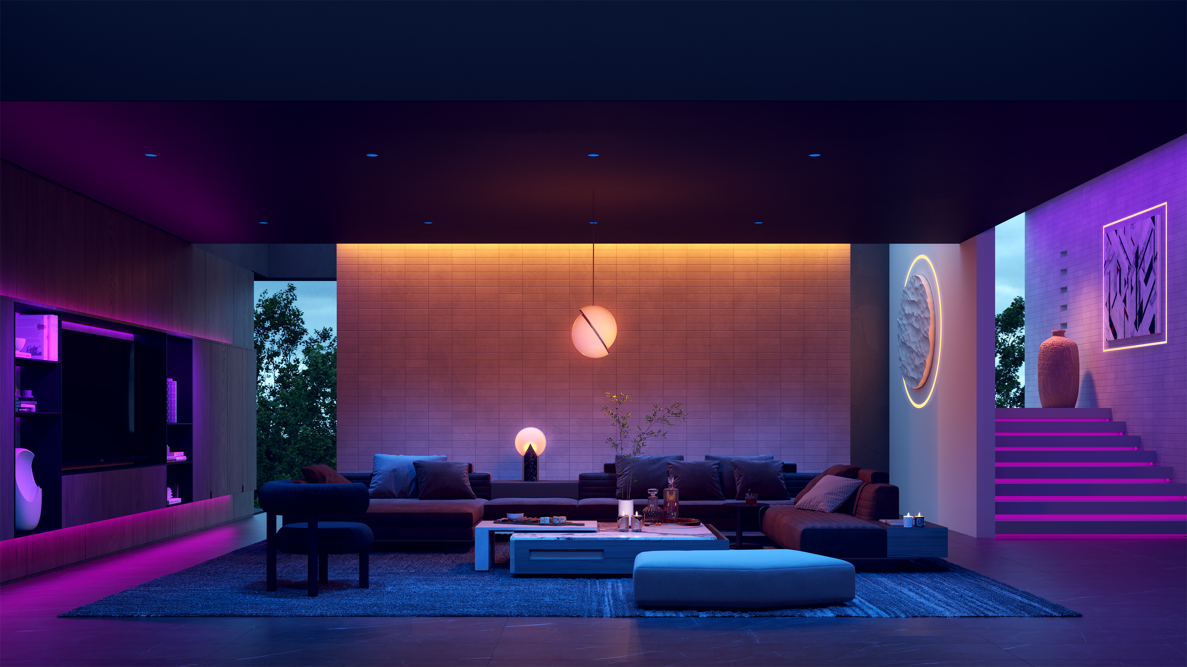 TruLine Trim 1.6A TruColor&trade; RGBTW 24VDC, 5/8" Recessed LED System, Deep Sky Blue & 4000K - Click to Enlarge