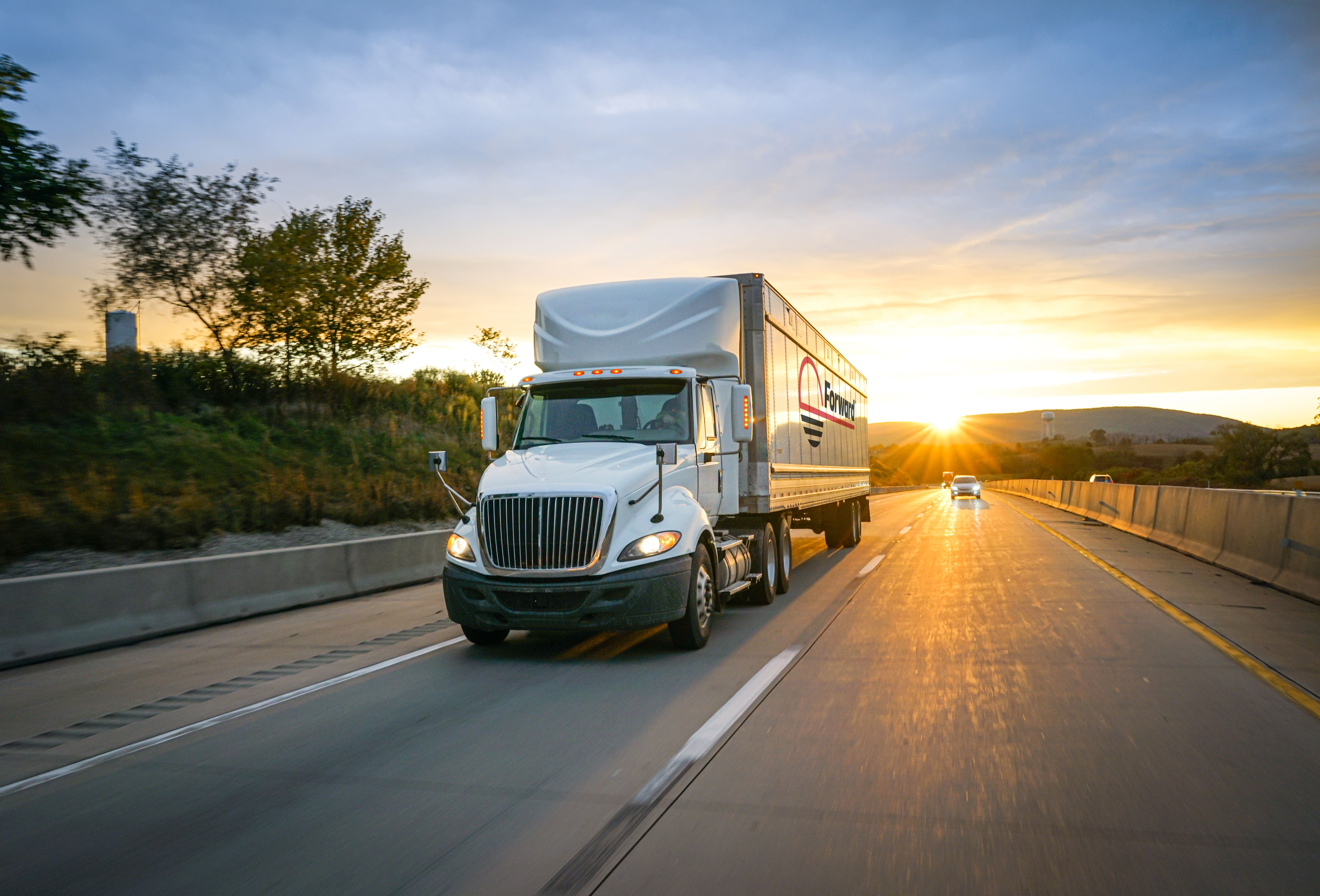 Forward Air semi truck driving down the highway
