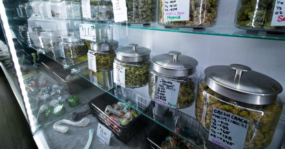 medicinal cannabis jars in a licensed store