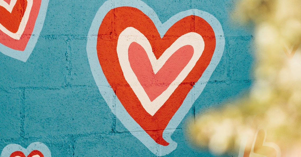 a drawing of hearts on an outside wall