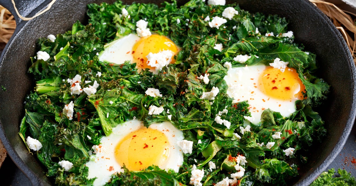 eggs with kale and feta cheese