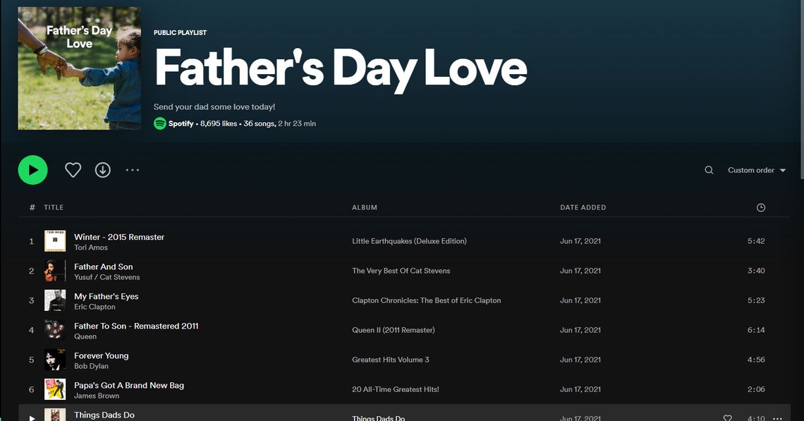 Spotify Father's Day playlist