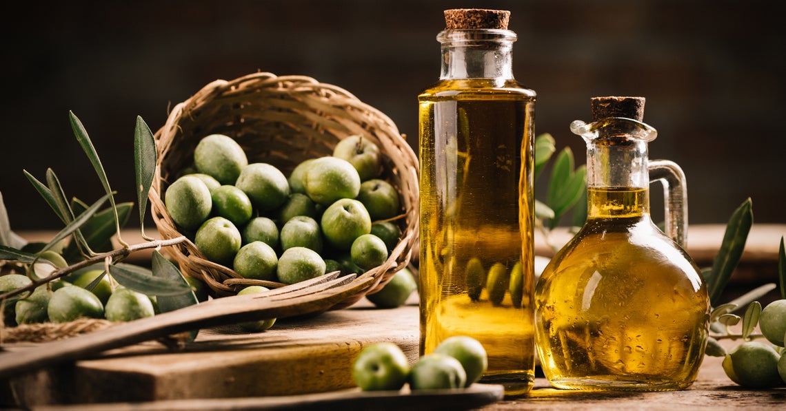 fresh olives and olive oil