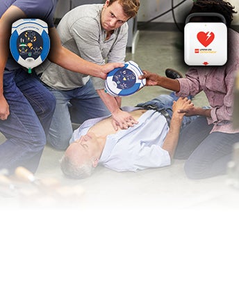 Employees responding to a workplace emergency using an AED