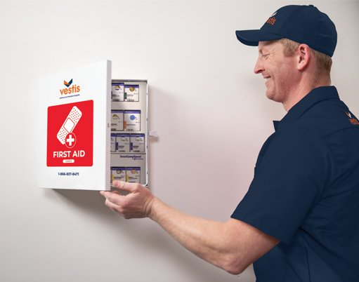 Vestis Route Sales Representative monitoring first aid kits