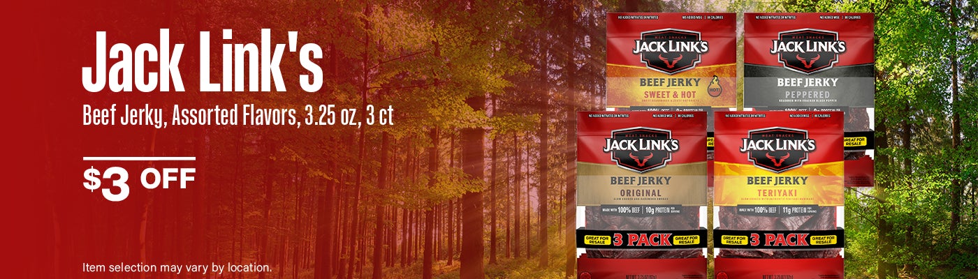 $3 Off Jack Link's Beef Jerky, Assorted Flavors, 3.25 oz, 3 ct