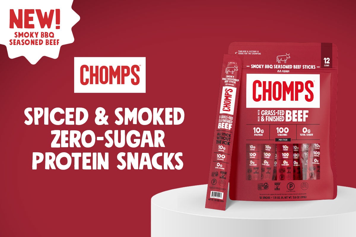 Chomps beef sticks, Spiced and smoked zero-sugar protein snacks