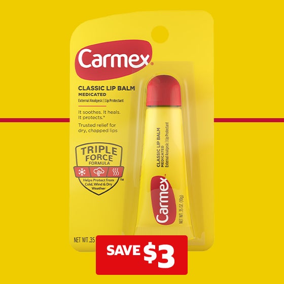 SAVE $3 on Carmex Classic Lip Balm, 0.35 oz, 12 ct
