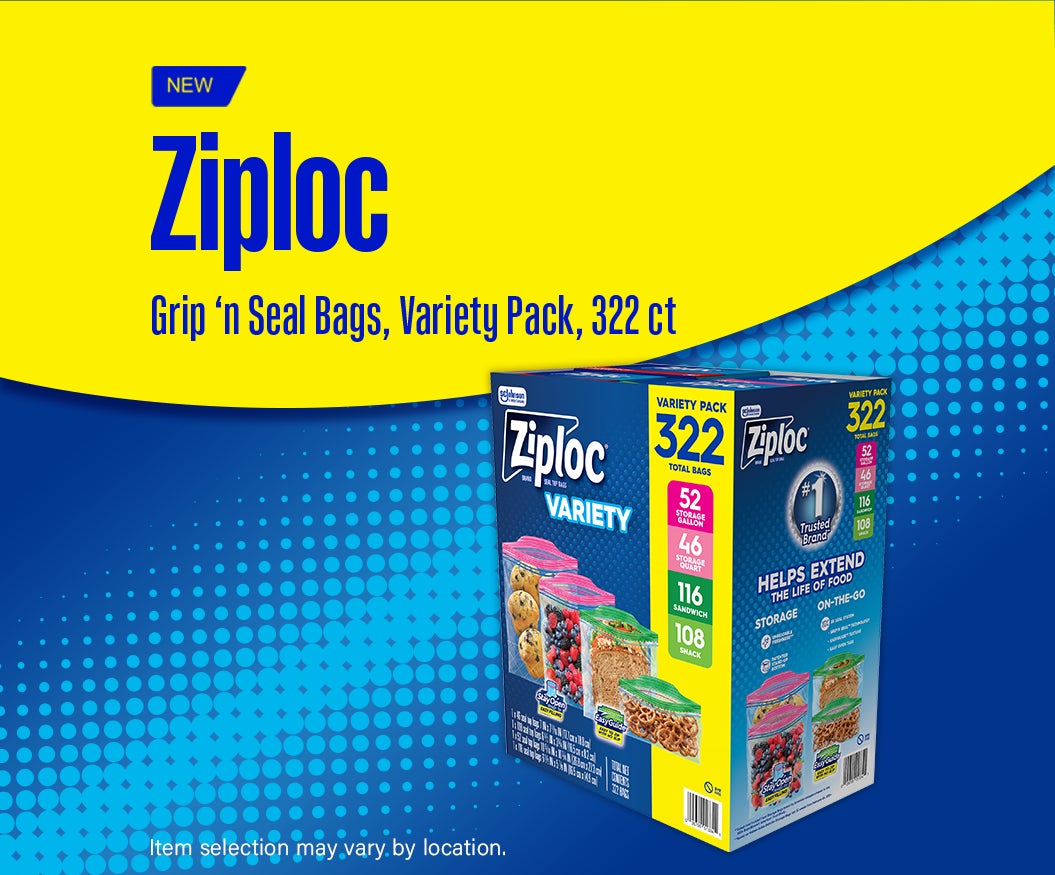 NEW - Ziploc Grip ‘n Seal Bags, Variety Pack, 322 ct