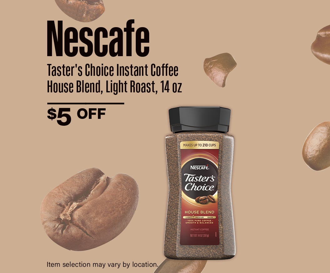 $5 Off Nescafe Taster's Choice Instant Coffee, House Blend, Light Roast, 14 oz