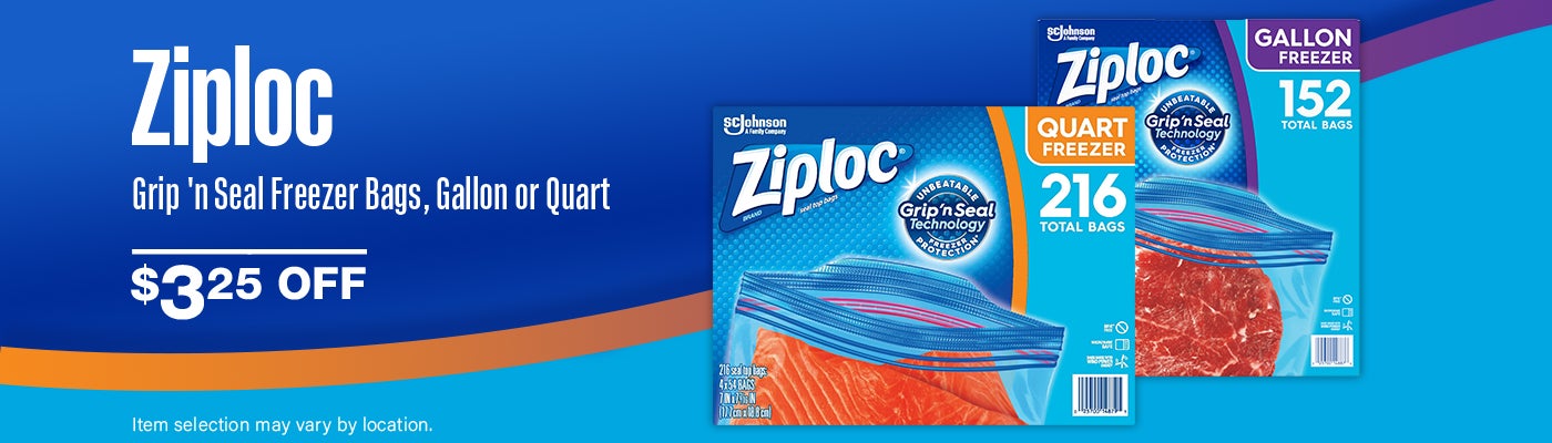 $3.25 Off Ziploc Grip 'n Seal Freezer Bags, Gallon or Quart