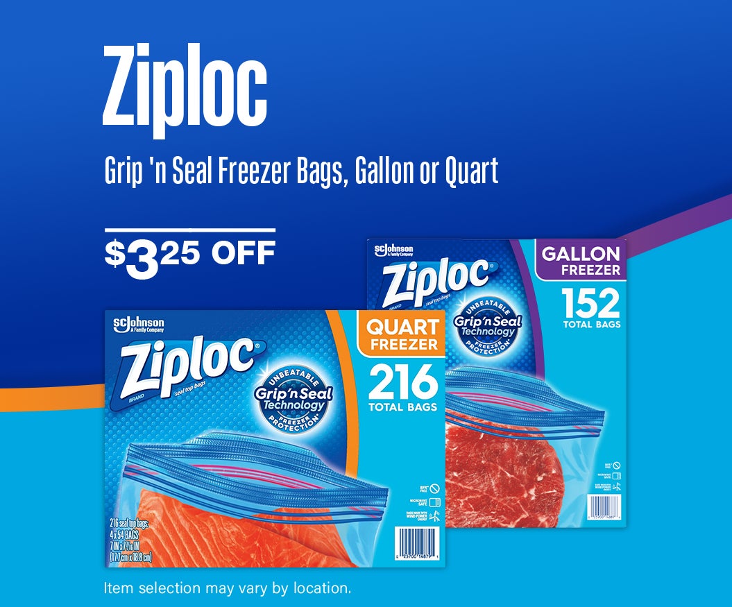 $3.25 Off Ziploc Grip 'n Seal Freezer Bags, Gallon or Quart