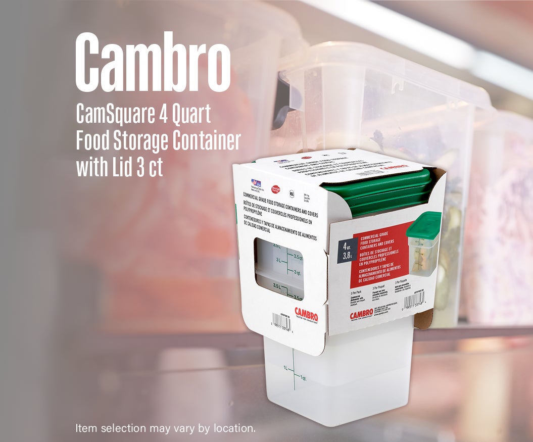 Cambro CamSquare 4 Quart Food Storage Container with Lid, 3 ct