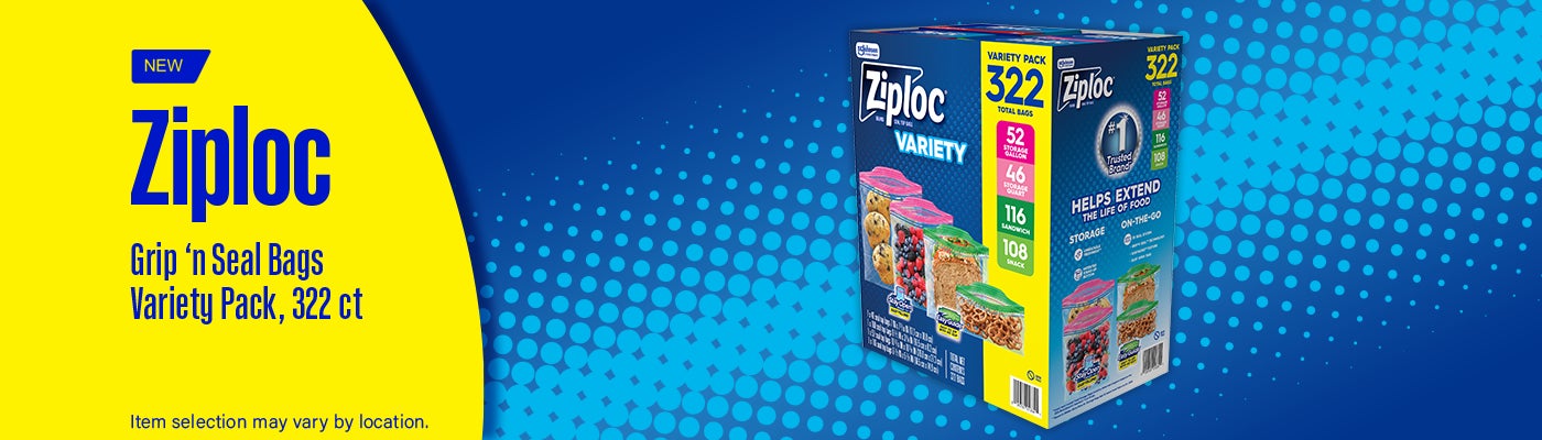 NEW - Ziploc Grip ‘n Seal Bags, Variety Pack, 322 ct