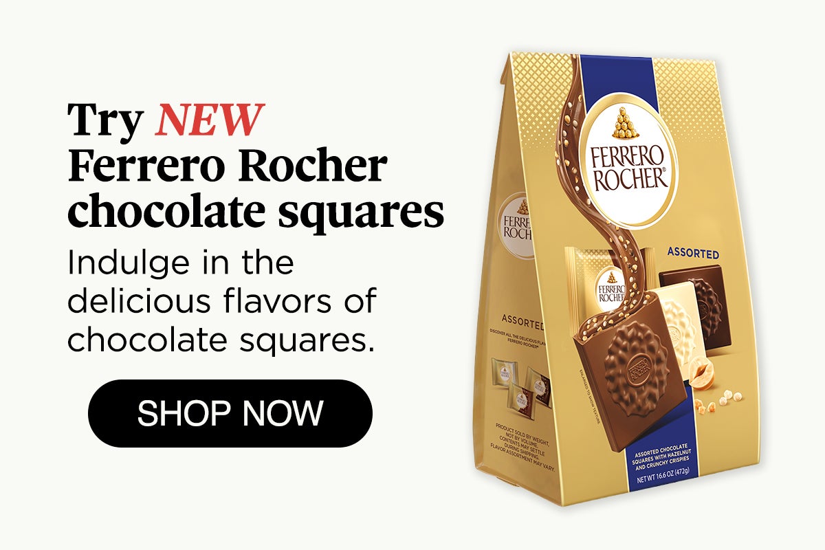 Try NEW Ferrero Rocher chocolate squares. Indulge in the delicious flavors of chocolate squares.