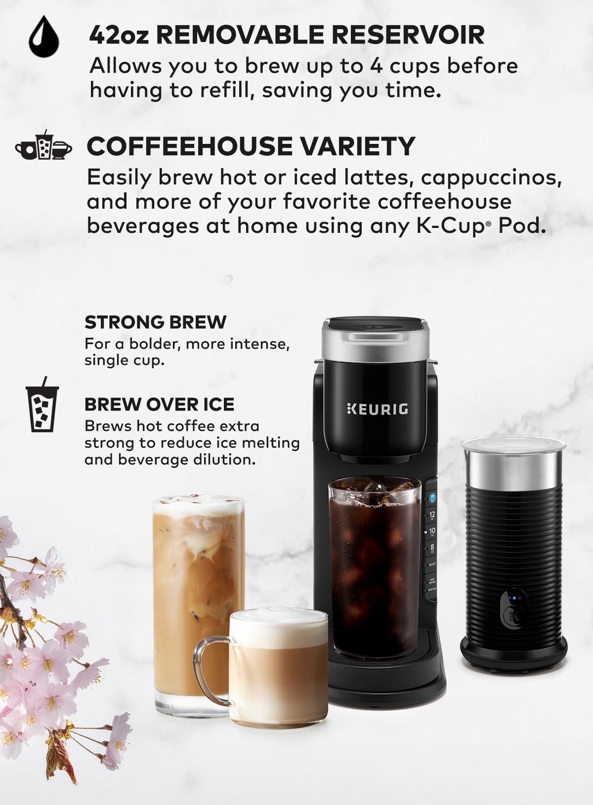3 Cup Sizes: 8, 10, and 12oz (for iced coffee, which includes ice)