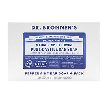 Dr Bronner's Pure Castille Peppermint Bar Soap, 6-Pack