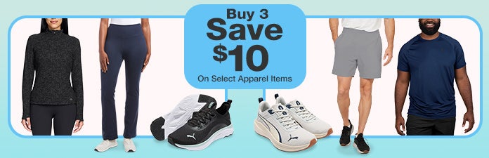 buy 3 save $10 on select apparel basics and activewear