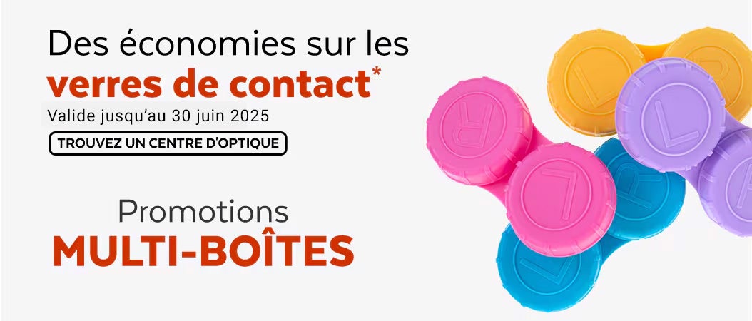 Des économies sur les verres de contact. Promotions multi-boîtes.
Trouvez un centre d’optique. Valide jusqu’au 30 juin 2025 