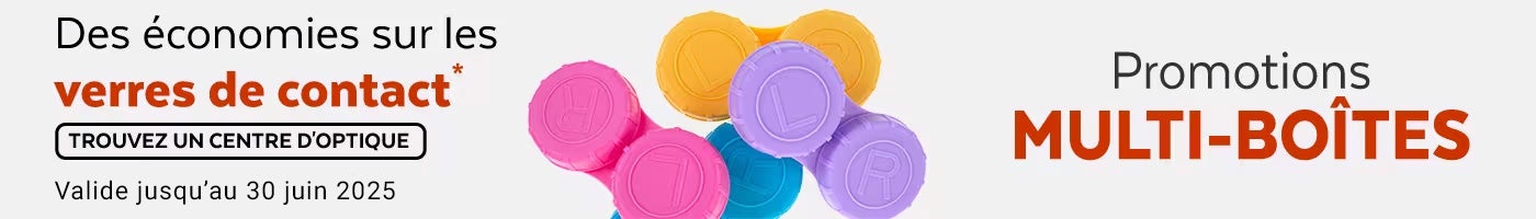 Des économies sur les verres de contact. Promotions multi-boîtes.
Trouvez un centre d’optique. Valide jusqu’au 30 juin 2025 