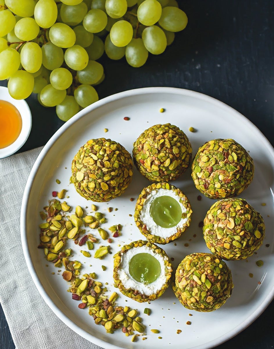 Goat Cheese Balls with AMAZZING™ Grapes Covered in Pistachio Crumbs