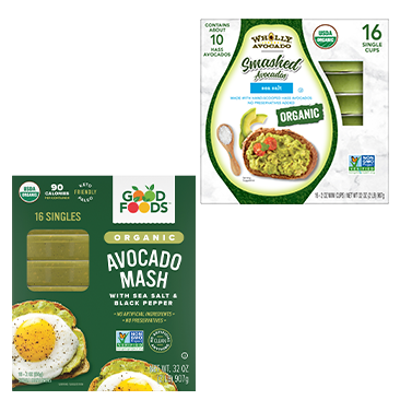 Good Foods Organic Avocado Mash OR WHOLLY® AVOCADO Organic Smashed Avocado with Sea Salt