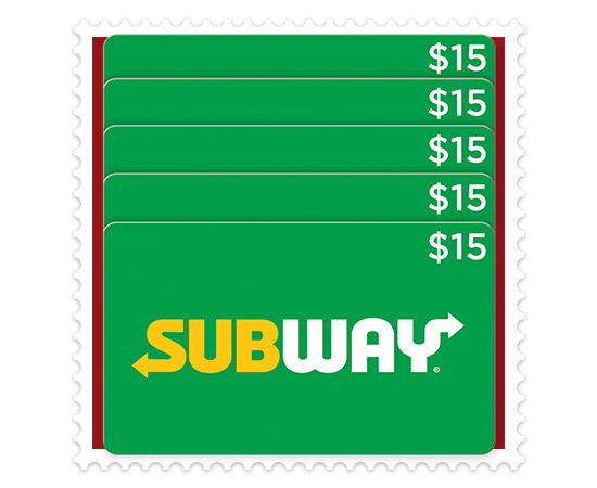 Subway Five Restaurant $15 E-Gift Cards ($75 Value)