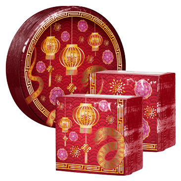 Artstyle Paper Plate and Napkin Bundle, Year of the Snake Lunar New Year, 200-Count