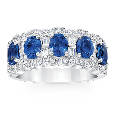 Blue Sapphire and Diamond 14kt White Gold Band