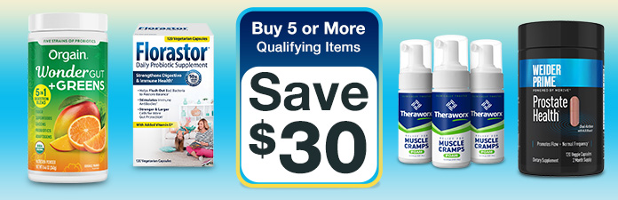 Buy 5 or more qualifying pharmacy items, save $30