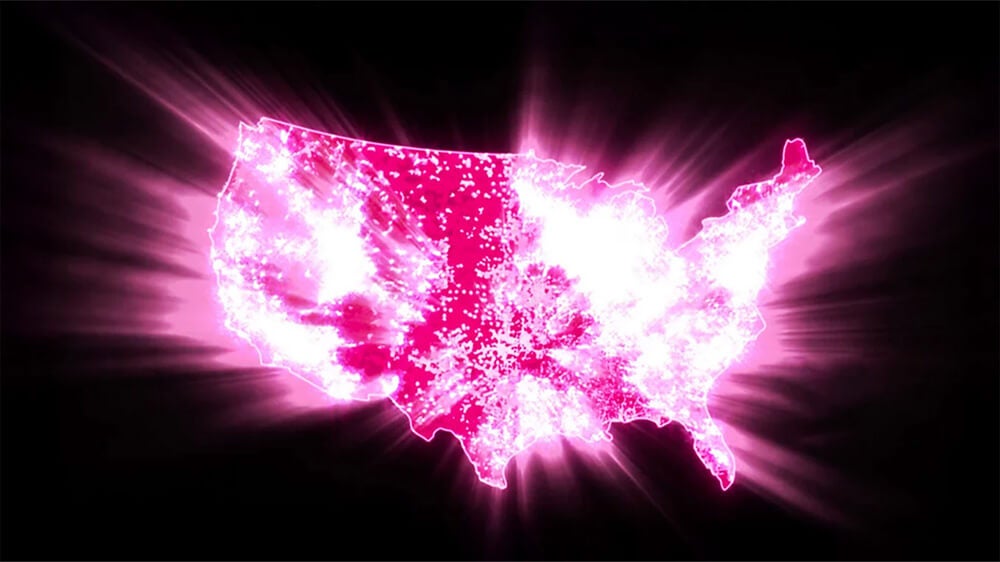 U.S. map with magenta glow representing expansive 5G coverage.