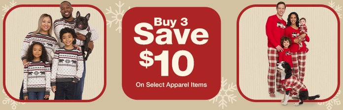 Buy 3, Save $10 on select matching holiday apparel outfits