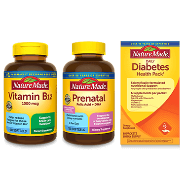 Nature Made Vitamin B12, Prenatal Folic Acid + DHA or Diabetes Health Pack