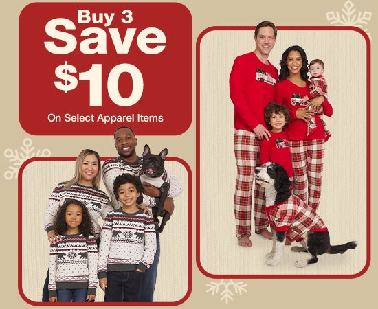 Buy 3, Save $10 on select matching holiday apparel outfits